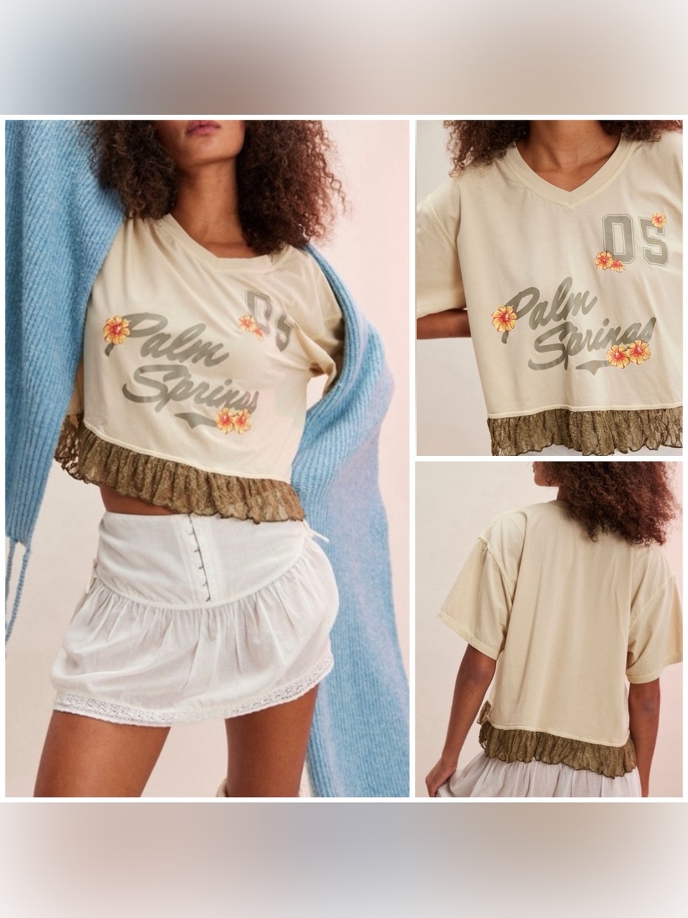 NWT Free People FP Intimately You Wish Graphic Tee - Khaki Chino Combo - Medium